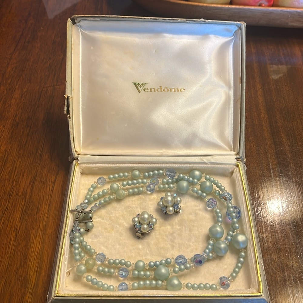 Blue Beaded Necklace with matching Earrings
